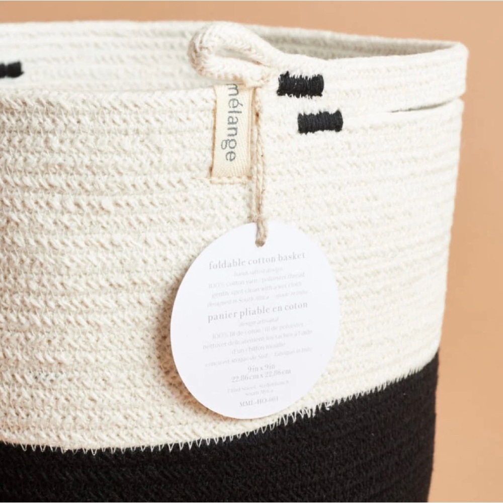 NEW Mia Melange Black White Foldable Cotton Yarn Rope Basket Organizer 9" x 9" - Picture 4 of 11